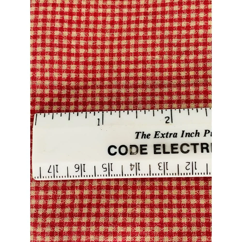 Gingham Fabric Cotton Red Checked Beige Small Squares Lot 1 Yard 51 Inches Wide